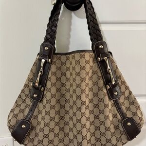 GUCCI GG Canvas Pelham Shoulder Tote Bag Beige Brown 137621